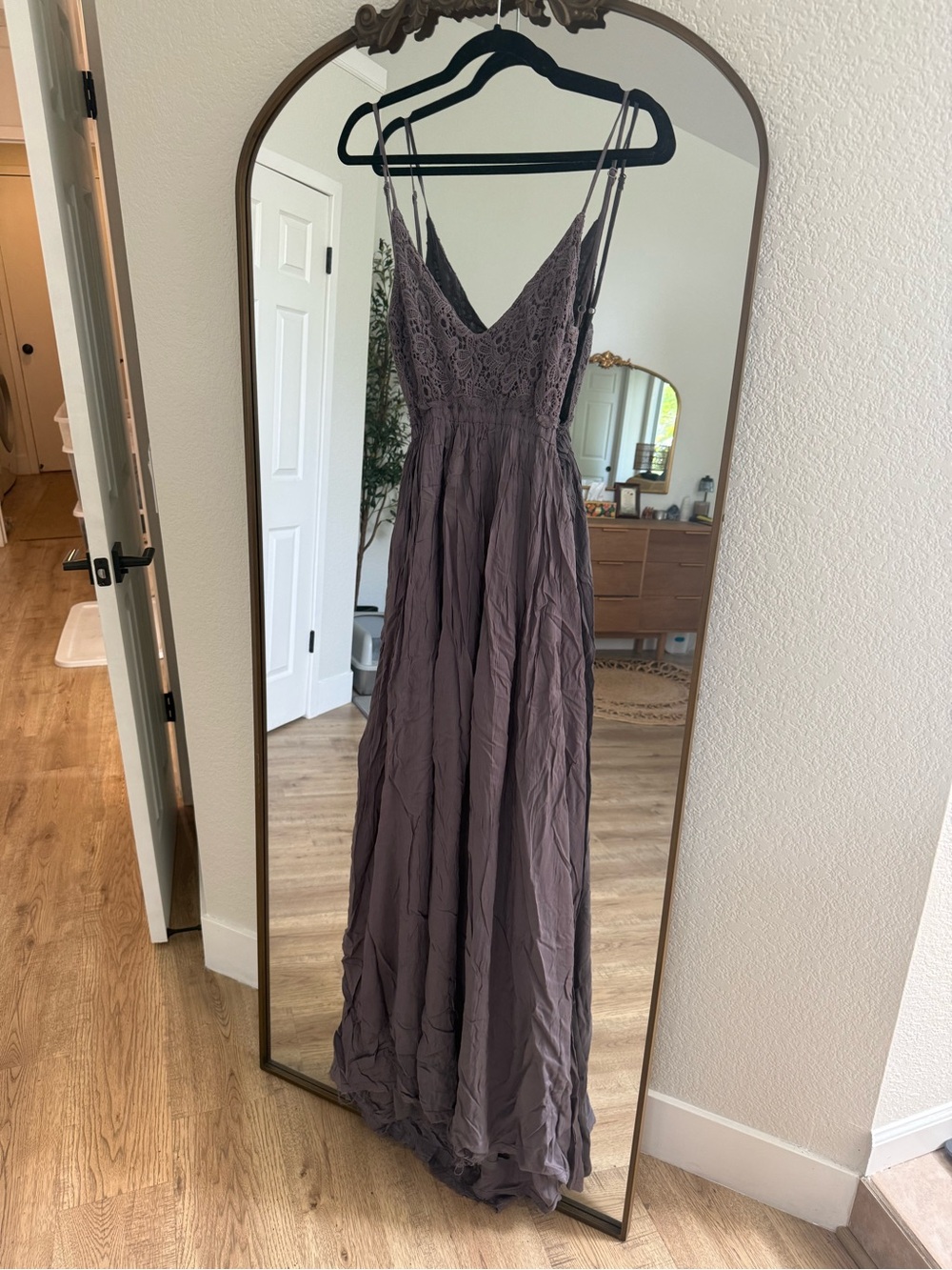 Lace Bodice Maxi Slip Dress in Mauve-Taupe